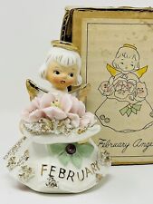 Vtg February Violet Amethyst Birthday Angel Figurine Lefton Spaghetti Trim w/Box picture