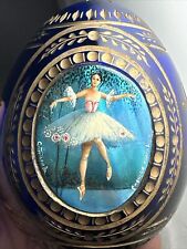 Ballerina FABERGE Egg St. Petersburg STYLE Cobalt Blue Russian Glass Paperweight picture