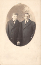 RPPC Photograph TWO MEN IN HEAVY WINTER COATS Vintage c1910 AZO Postcard 9173 picture