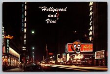Postcard Night Scene Hollywood & Vine Streets Hollywood California A14 picture