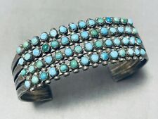 ONE OF THE BEST EARLY 1900'S VINTAGE ZUNI TURQUOISE STERLING SILVER BRACELET picture
