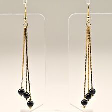 Original Vintage Designer Gold Black Pearl Onyx Spinel Agate Gemstone Earrings picture