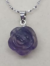 S925 Flourite Rose Sterling Silver Crystal Pendant Necklace 16