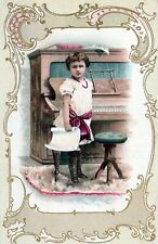 Vintage Little Girl At Piano Posing 1907 Divided Back Vintage Postcard picture