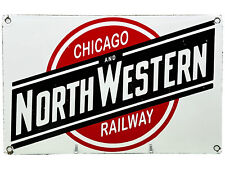 VINTAGE CHICAGO AND NORTH WESTERN RAILWAY PORCELAIN SIGN GAS STATION PUMP PLATE picture