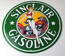 Vintage Sinclair Gasoline Sign - Pinup Girl Sign Gas Oil Pump Porcelain Sign picture