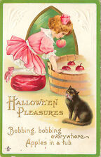 Stecher Halloween Postcard 226 B Bobbing For Apples With Black Cat Embossed picture