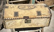 Rare Antique Robert Burr of Boston Stagecoach Trunk rawhide & Brass Rivets picture