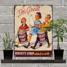 1940s Hershey's Syrup add milk kids drums bottle Metal Repro Sign 9x12 60800 picture