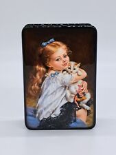 Lacquer miniature box “Portrait of girl and a cat” Handmade in Ukraine in 2022 picture