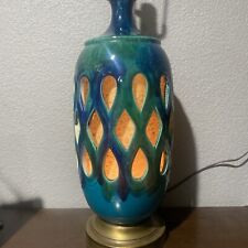 MCM Vintage BERGER  Pottery AQUA DEEP BLUE GREEN Drip GLAZE TABLE LAMP picture