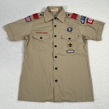 Boy Scouts of America Shirt Mens Small Beige Patches Uniform Button Up USA Made picture