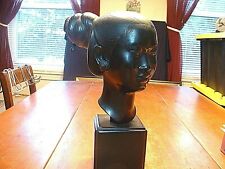 Wonderful Vintage Chinese Bronze Bust Of Young Lady On Base Signed picture