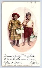 Postcard Bashful Billy & Sister African American Children Holding Flower Baskets picture