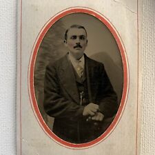 Antique Tintype Photograph Handsome Young Man Mustache Tinted Gay Int picture