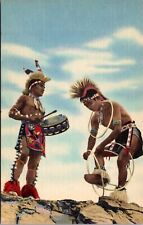 Linen Postcard Pueblo Indian Hoop Dance Drummer Dancer picture