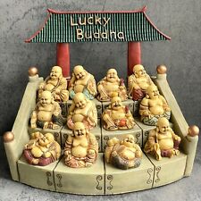 Rare VTG Lucky Buddha Miniature 12 Figurines Set w/Shrine Display & Original Box picture