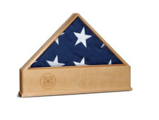 SOLID OAK US FLAG DISPLAY CASE WITH COAST GUARD EMBLEM BURIAL SHADOW BOX picture