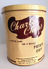 VTG Musser's Charles Chips BBQ Potato Chip Tin w Lid Container 16 oz  #21678 picture
