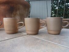 3 HEATH POTTERY MCM Ceramics Stackable Coffee Mug Cup Sandalwood Taupe Brown picture