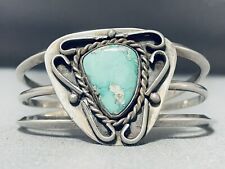 AUTHENTIC OLDER VINTAGE NAVAJO GREEN TURQUOISE STERLING SILVER SWIRL BRACELET picture