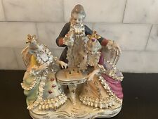Gorgeous Porcelain Figurine Sculpture Bone China Lace Marked Playing Chess Japan picture