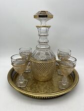 Imperial Glass Barware Gold Decanter w/ 4 Glasses & Tray Beautiful Vintage Set picture