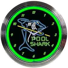 Pool Shark Green Neon Clock Billiards Sign Wall Lamp Light Pool Table Hustler picture