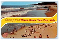 Greetings From Warren Dunes State Park Michigan MI, Beach View Banner Postcard picture
