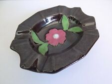 Antique Pre-War JAPAN Ceramic Small Black Ashtray Floral Design   ---  NICE ONE picture