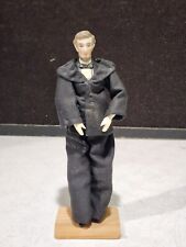 Old Abe Lincoln Folk Art Porcelain Head Hand Painted Jointed Wooden Figure picture