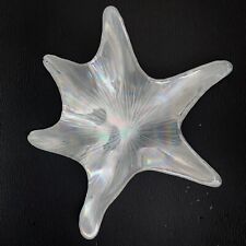 Vintage Mid-Century Akcam Glass Star Fish Dish Iridescent White Art 12