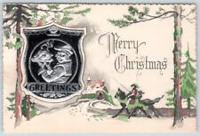 1920-30's ONE SIDED CHRISTMAS CARD SILVER EMBOSSED GREETINGS 