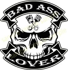 #27-SKULL BAD ASS LOVER PISTONS 9x9.5cm AUTOCOLLANT ADHESIVE HOT ROD STICKER picture