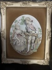 Vintage Wall Sculpture Louis 14Th Framed  “ Courting Couple” Ceramic picture