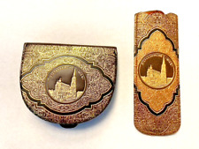Vintage Leather Souvenir set Coin Purse & Comb of Stefanskirche Church Austria picture