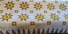 Vintage Hand/Machine Stitched Yellow & Brown Sunflower Quilt, King 96