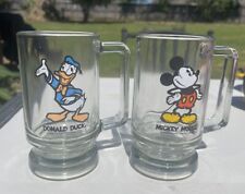 Vintage Walt Disney Mickey & Donald Duck Clear Glass Mugs Set of 2 picture