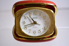Vintage LINDEN Travel Alarm Clock In Red Case, Germany, Working, Glowing Hands picture
