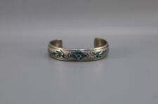 Vintage Navajo Turquoise Inlaid Bracelet  Nickle Silver  Signed Nakai picture