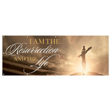 Outdoor Church Banners Wall Worship 8ft x 3ft I Am the Resurrection and the Life picture