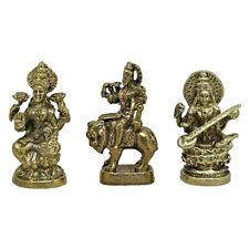 Tridevi Lakshmi Parvati Saraswati Hindu Three Goddess Amulet Mini Brass Idol Set picture