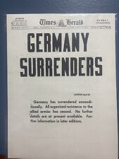 VINTAGE NEWSPAPER HEADLINE~WORLD WAR 2 GERMANY SURRENDERS VICTORY IN EUROPE 1945 picture