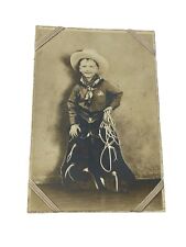 Rare 1900s Children Cabinet Card Photo Cowboy Costume 6x4 Black & White picture