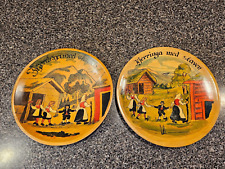 Set of 2 Vintage Norwegian Folk Art Wooden Plates......