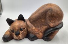 Vintage Mid Century Modern Wooden Kitty Cat Sculpture Hand Carved  picture