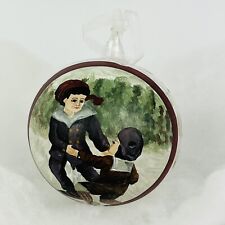 Vintage Christmas Ornament Handmade in Austria Blown Glass Bulb Boys Playing 5” picture