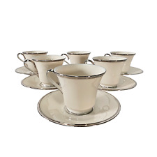 Lenox Solitaire Teacups & Saucers Fine China Ivory Platinum 1990's Set of (6) picture