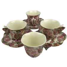 Baum Bros Formalities Set 4 Butterfly Handle Demitasse Tea Cups & 3 Saucers Rose picture
