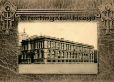 Greetings From Chicago IL Public Library 1908 Postcard Hand Pencil Cancel picture